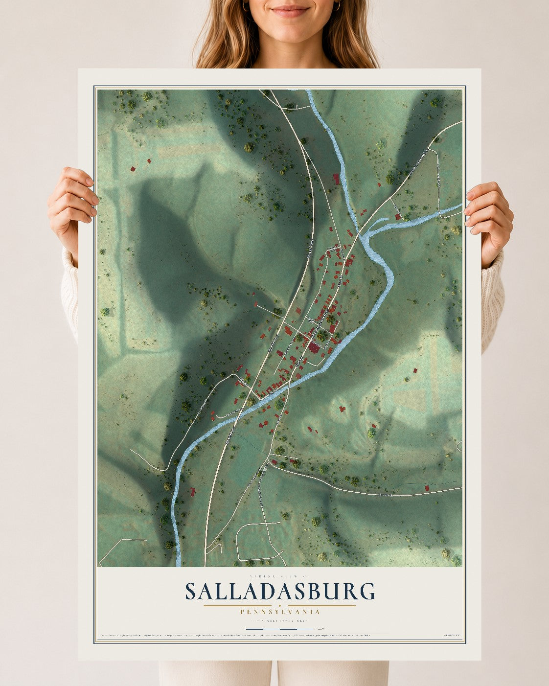 Map of Salladasburg, Pennsylvania, 24 x 36 inch unframed archival matte print