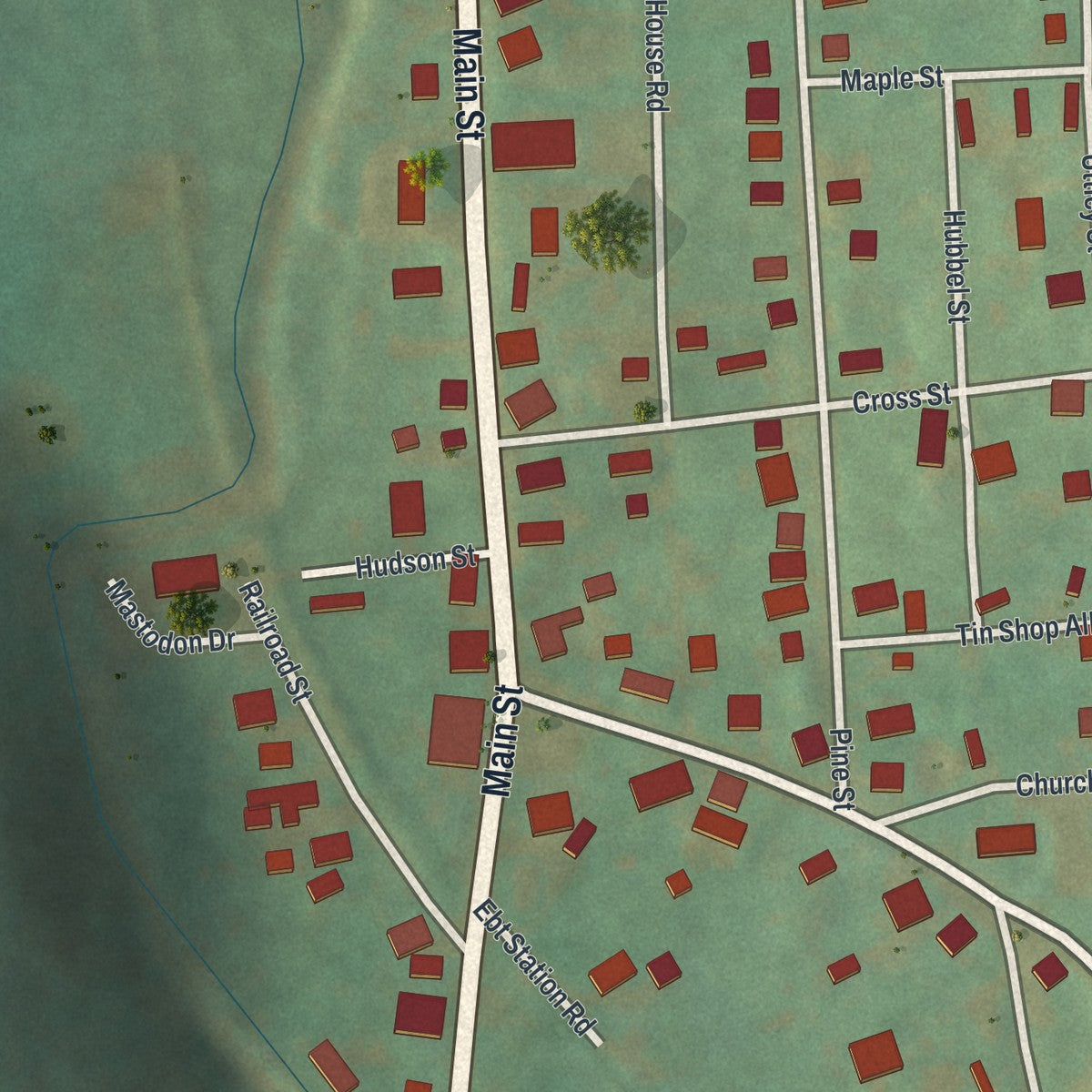 Close-up of the map of Saltillo, Pennsylvania print showing street and building detail