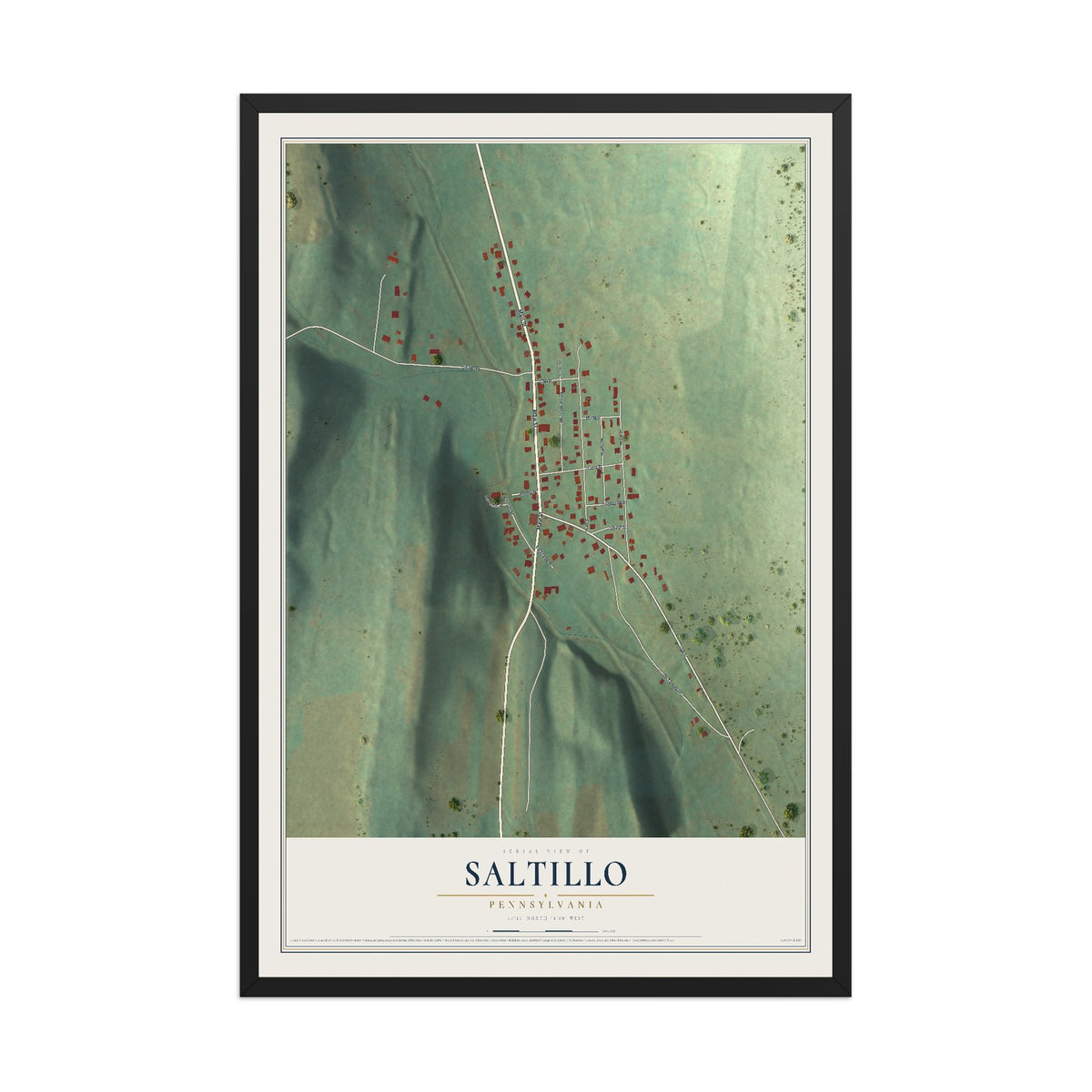 Map of Saltillo, Pennsylvania, 12 x 18 inch print in a black wood frame