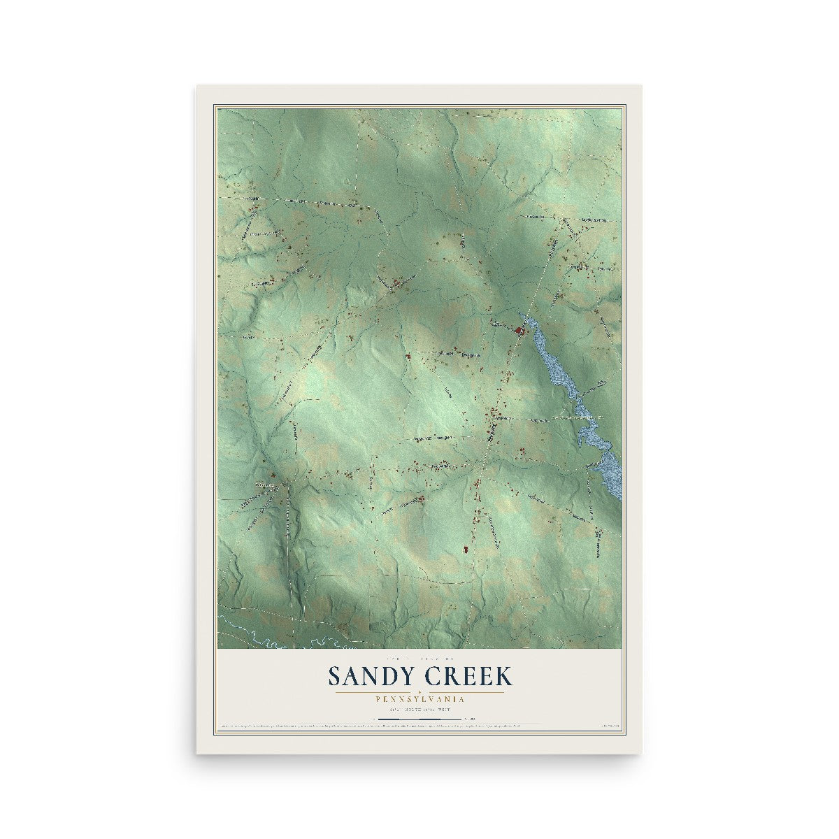 Map of Sandy Creek, Pennsylvania, 12 x 18 inch unframed archival matte print