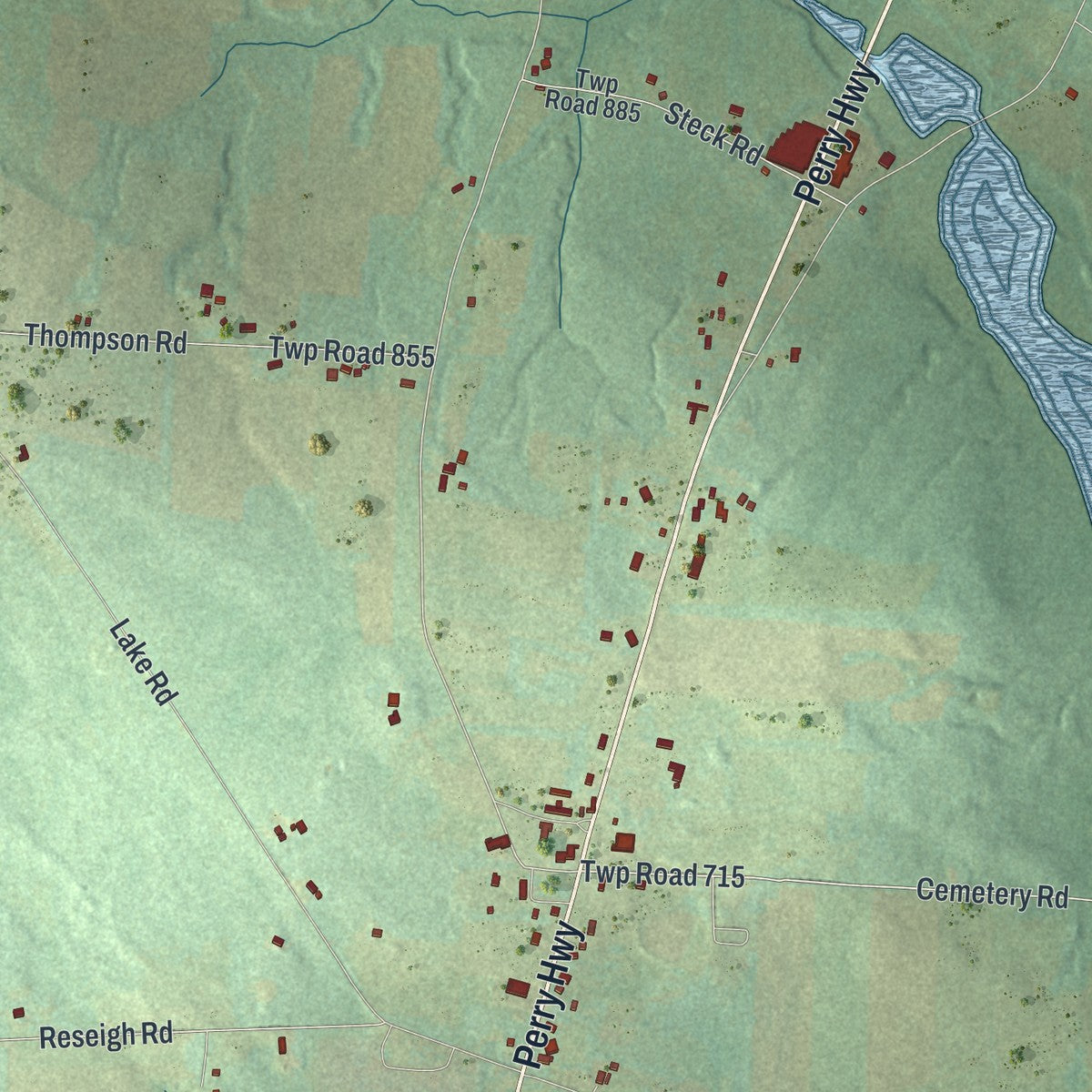 Close-up of the map of Sandy Creek, Pennsylvania print showing street and building detail