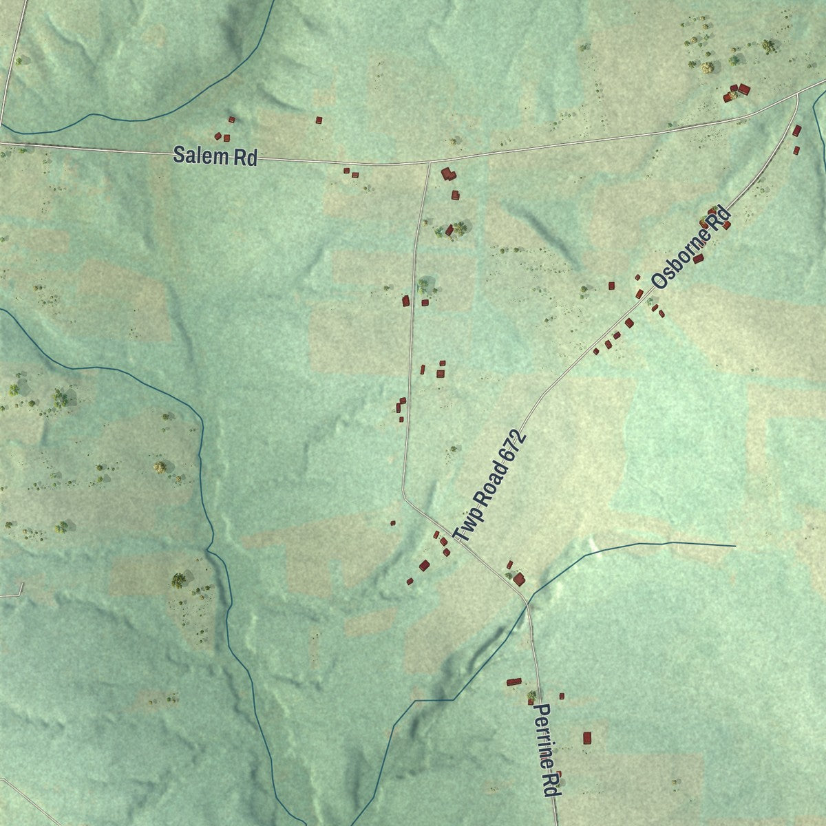 Second close-up of the map of Sandy Creek, Pennsylvania print showing more streets and buildings