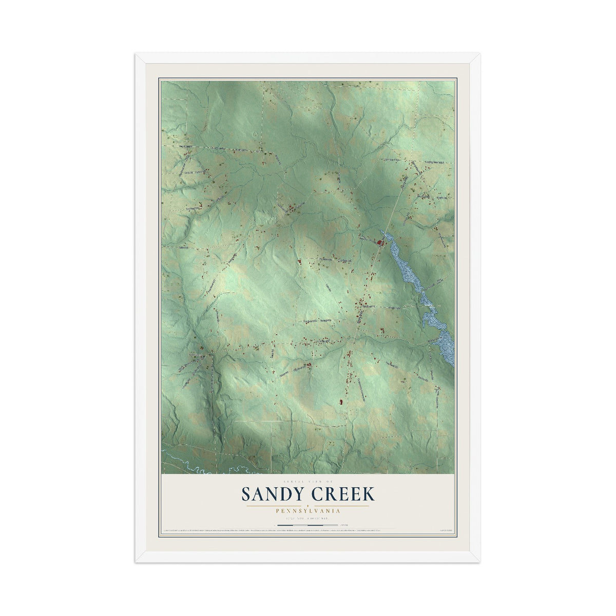 Map of Sandy Creek, Pennsylvania, 12 x 18 inch print in a white wood frame