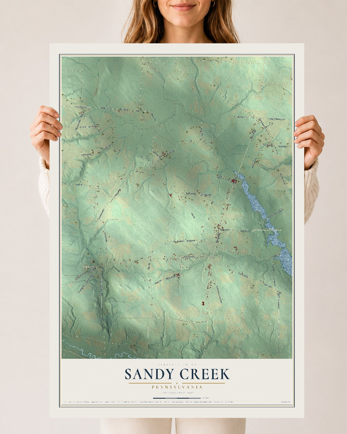 Map of Sandy Creek, Pennsylvania, 24 x 36 inch unframed archival matte print