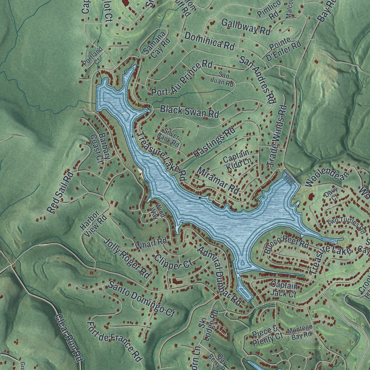 Close-up of the map of Sandy, Pennsylvania print showing street and building detail