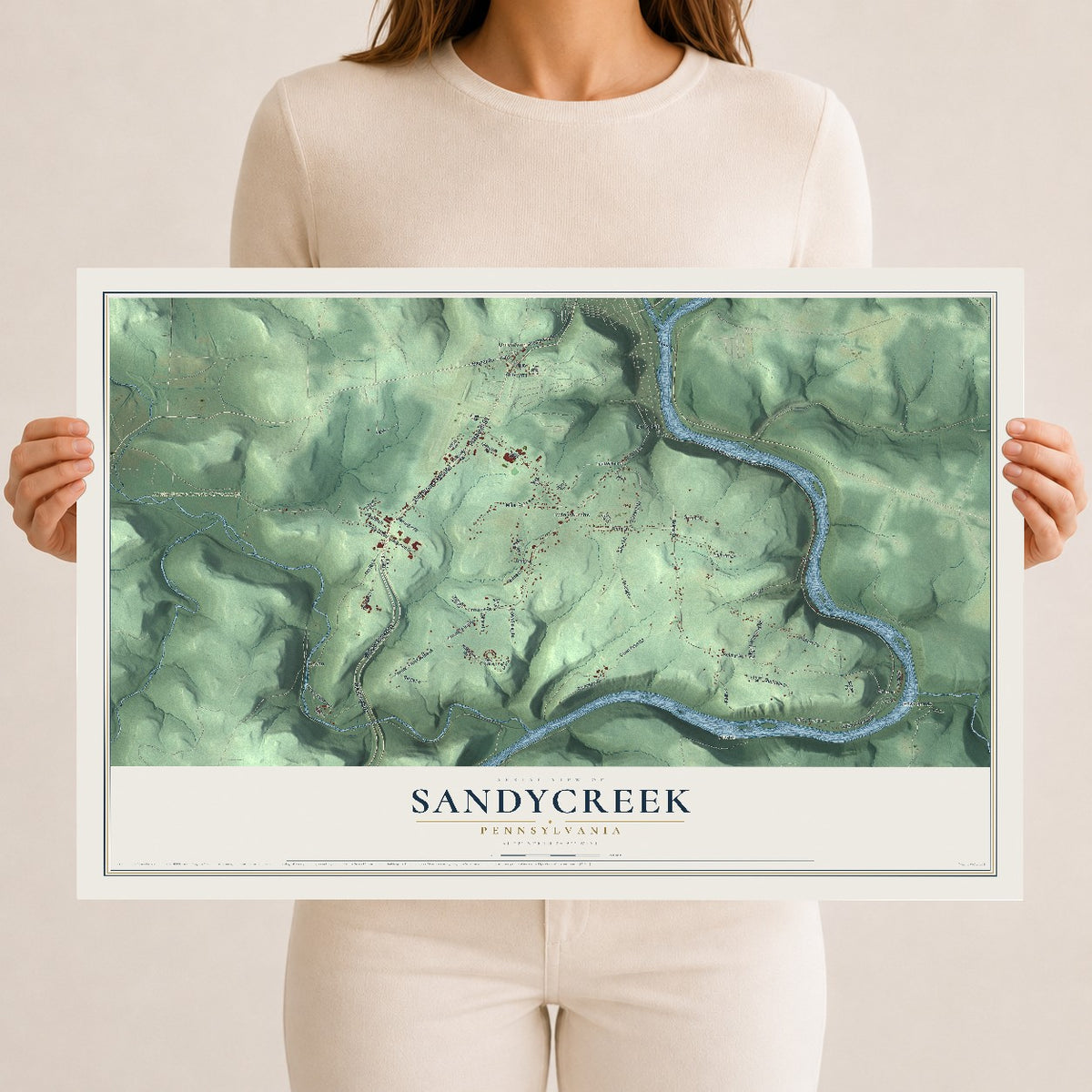 Map of Sandycreek, Pennsylvania, 12 x 18 inch unframed archival matte print