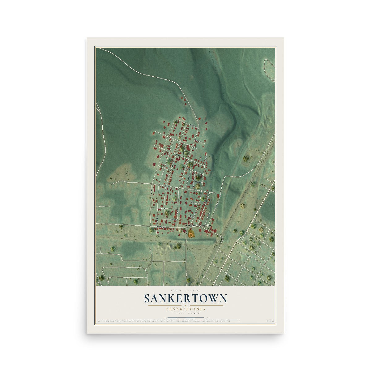 Map of Sankertown, Pennsylvania, 12 x 18 inch unframed archival matte print