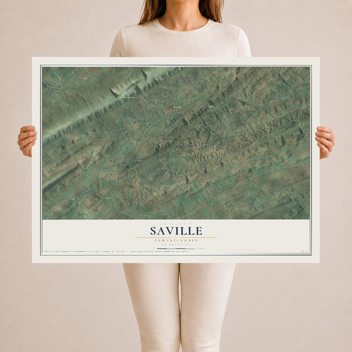 Map of Saville, Pennsylvania, 24 x 36 inch unframed archival matte print