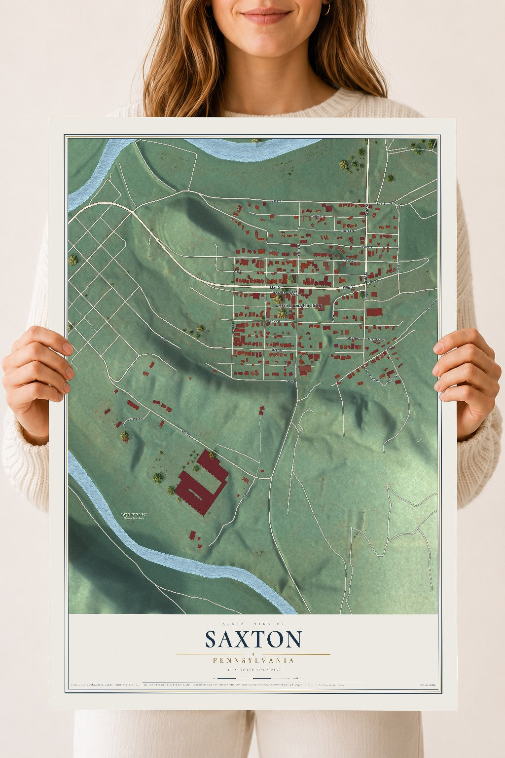Map of Saxton, Pennsylvania, 18 x 24 inch unframed archival matte print