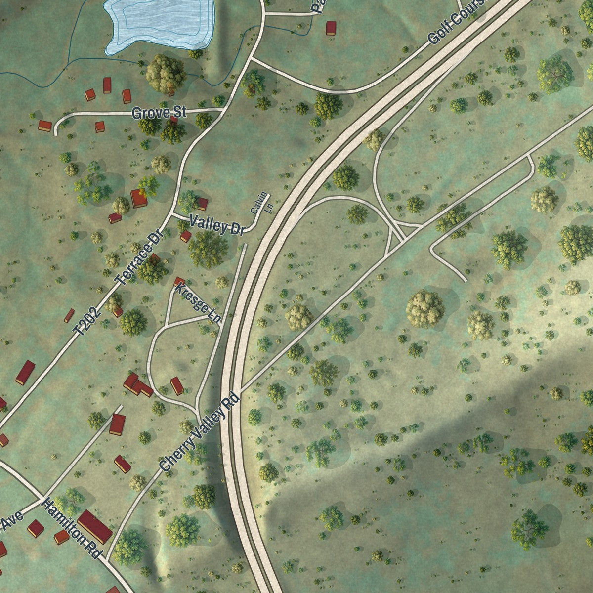 Close-up of the map of Saylorsburg, Pennsylvania print showing street and building detail