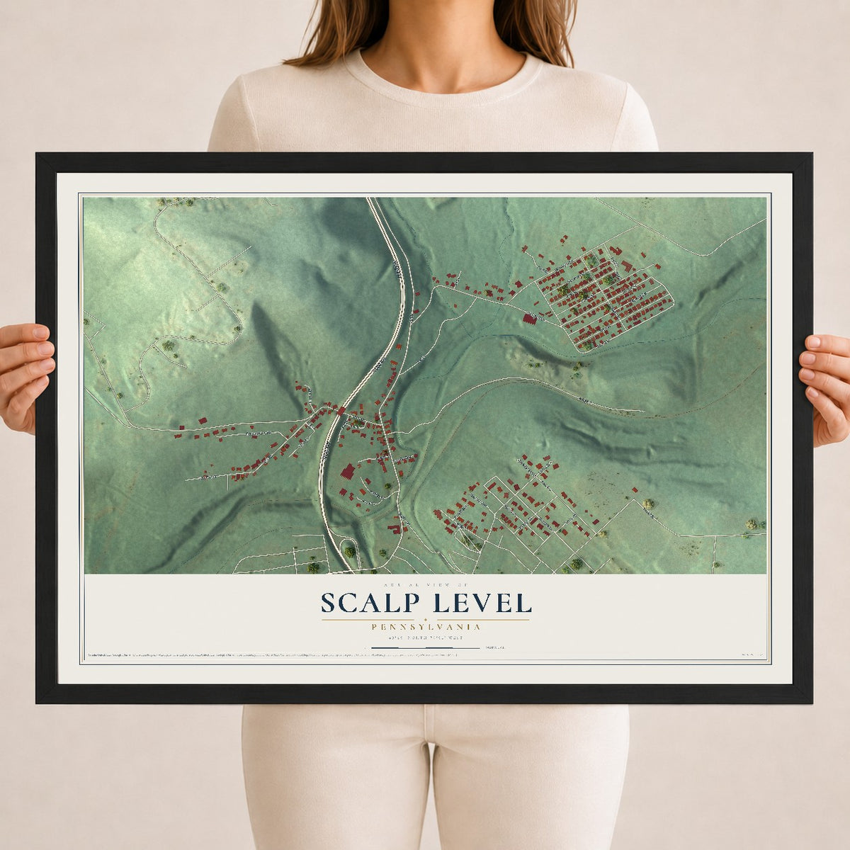 Map of Scalp Level, Pennsylvania, 18 x 24 inch print in a black wood frame