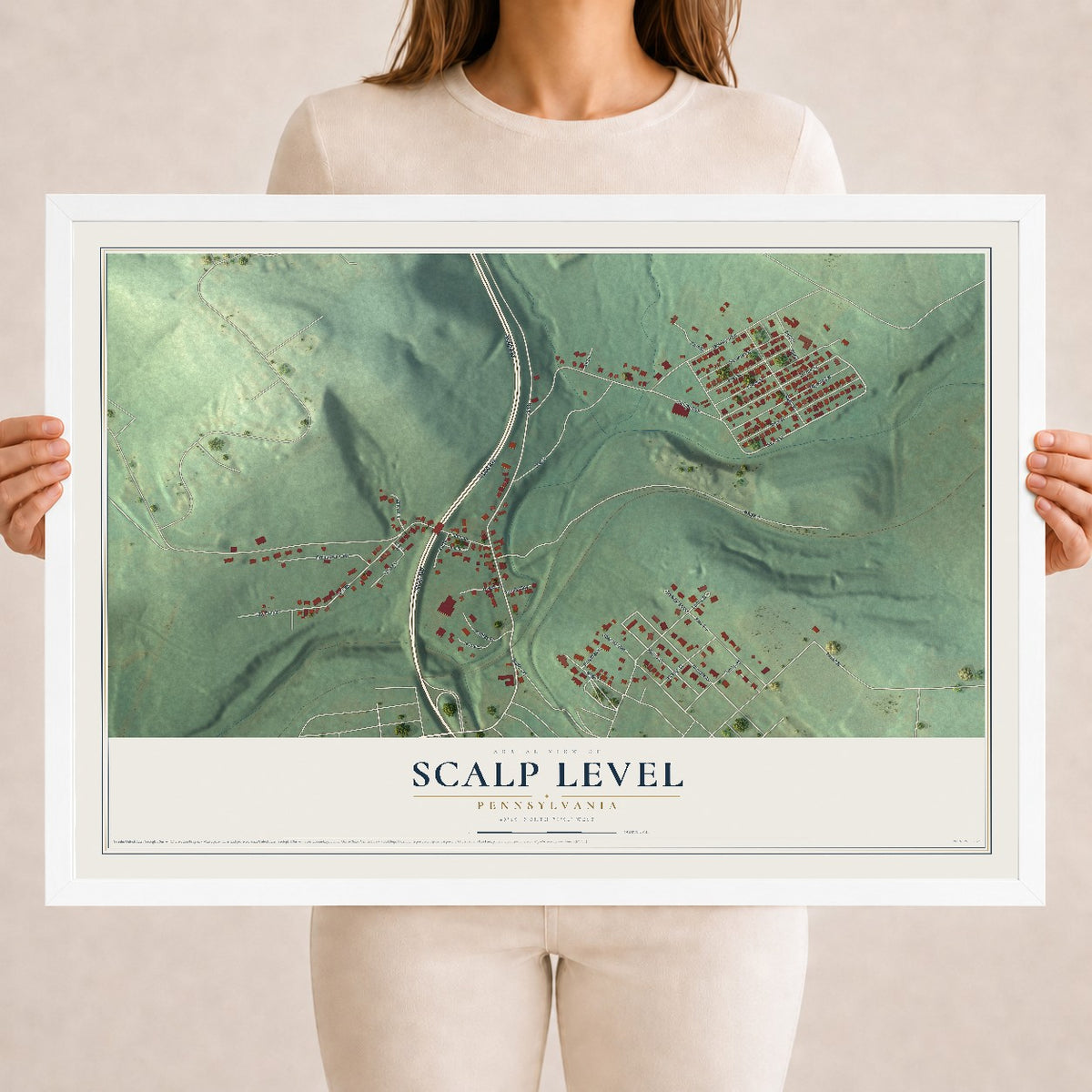 Map of Scalp Level, Pennsylvania, 18 x 24 inch print in a white wood frame