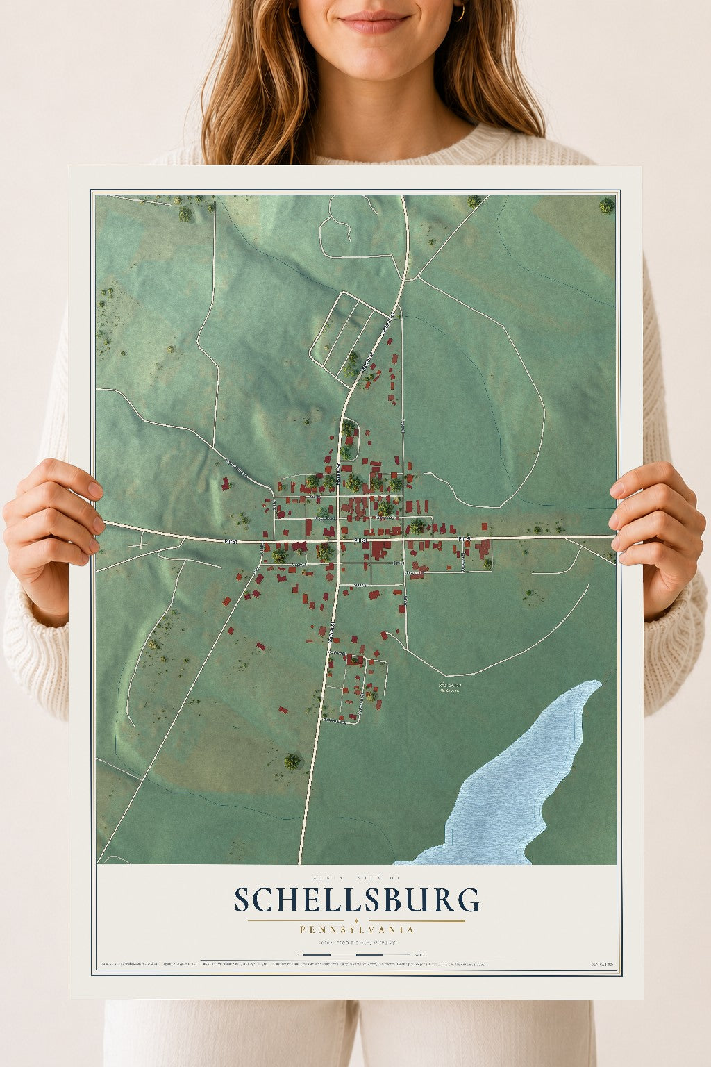 Map of Schellsburg, Pennsylvania, 18 x 24 inch unframed archival matte print