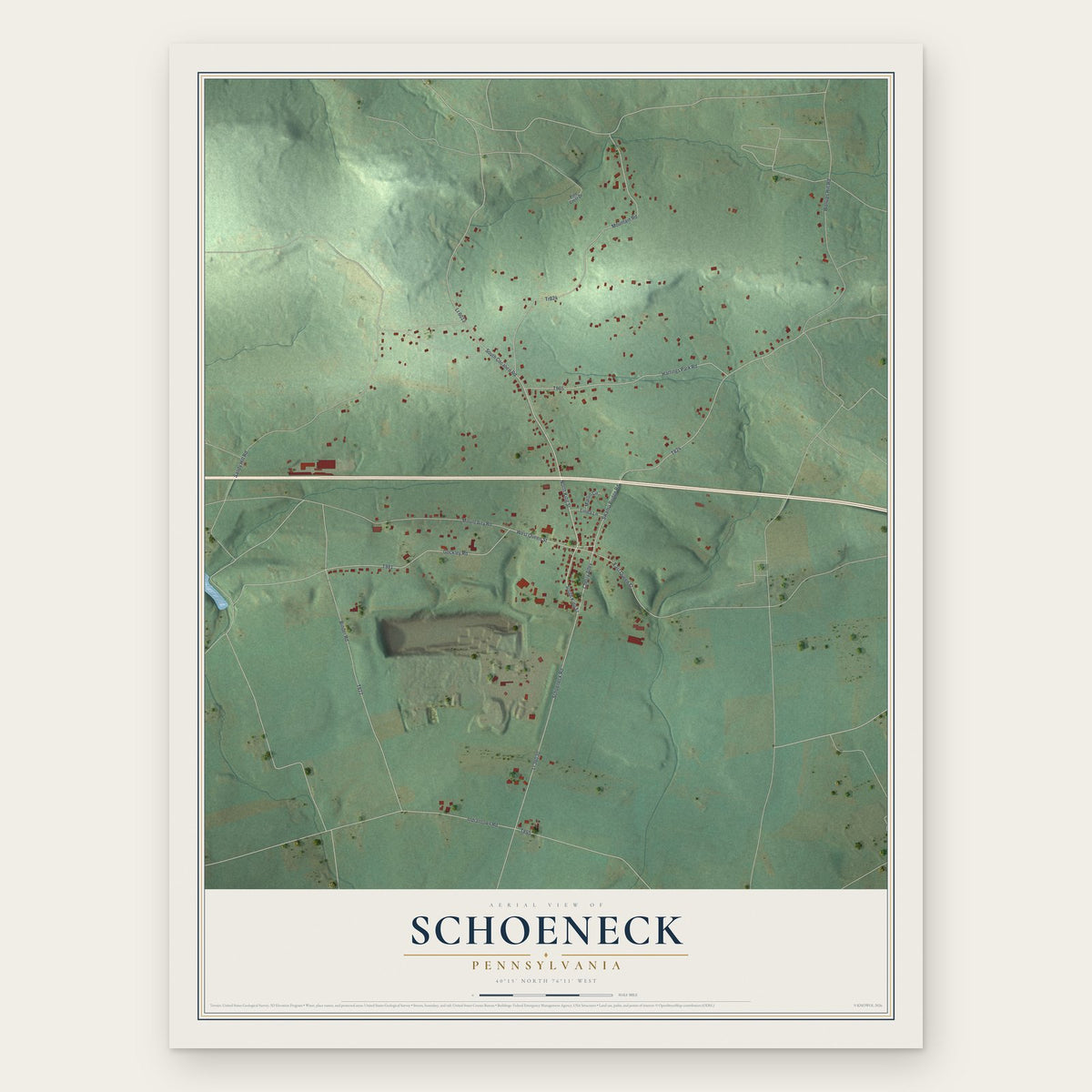Schoeneck, Pennsylvania map print, the full design