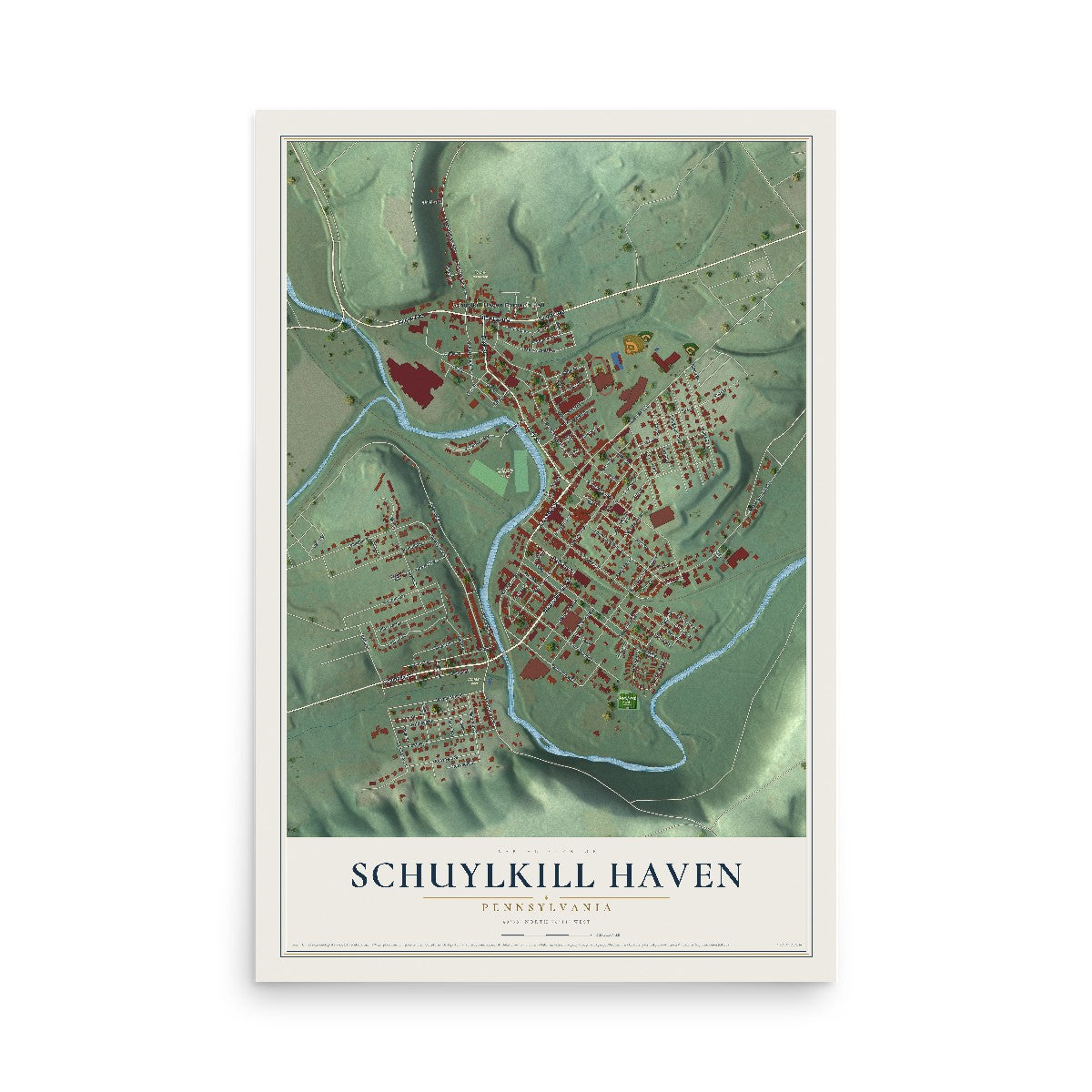 Map of Schuylkill Haven, Pennsylvania, 12 x 18 inch unframed archival matte print