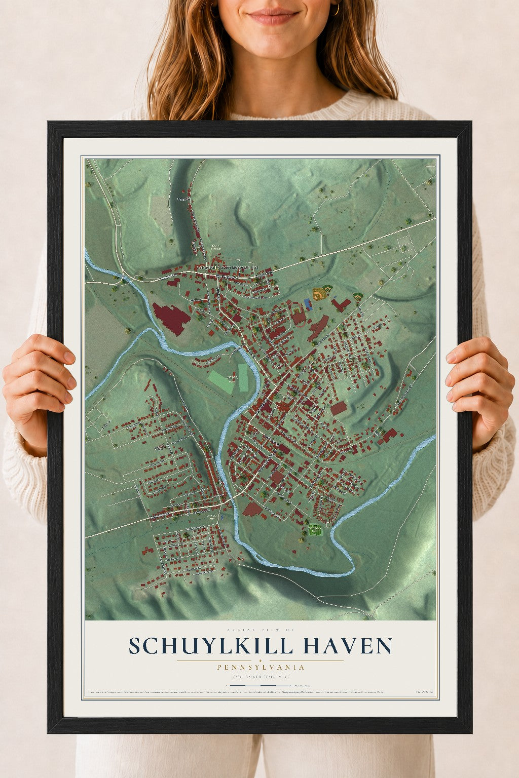 Map of Schuylkill Haven, Pennsylvania, 18 x 24 inch print in a black wood frame