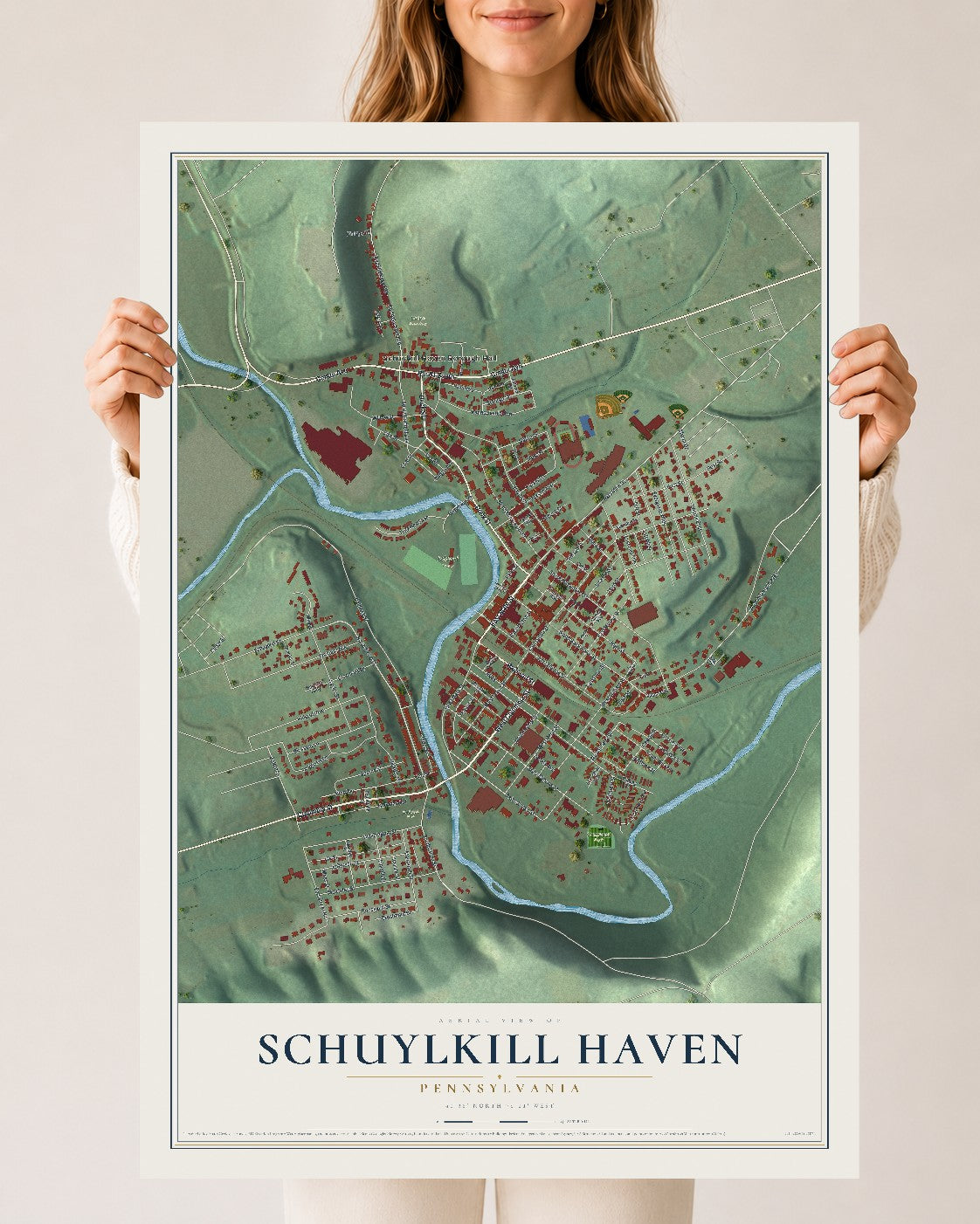 Map of Schuylkill Haven, Pennsylvania, 24 x 36 inch unframed archival matte print