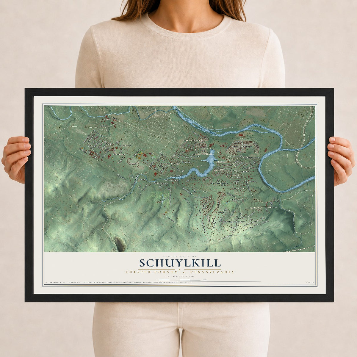 Map of Schuylkill, Chester County, Pennsylvania, 12 x 18 inch print in a black wood frame