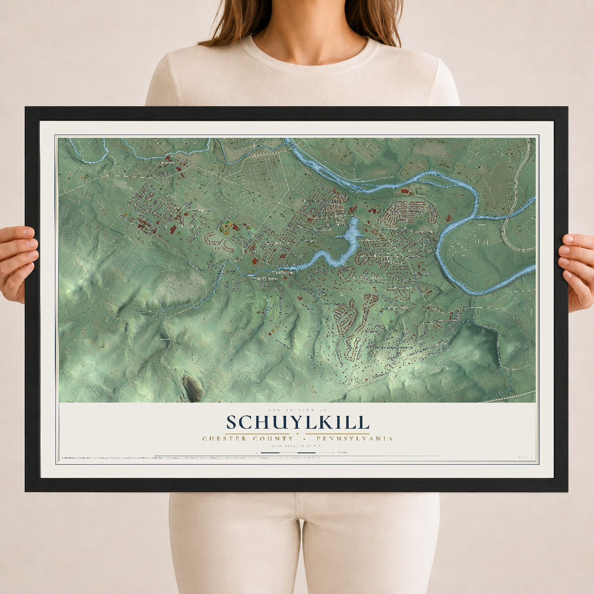 Map of Schuylkill, Chester County, Pennsylvania, 18 x 24 inch print in a black wood frame