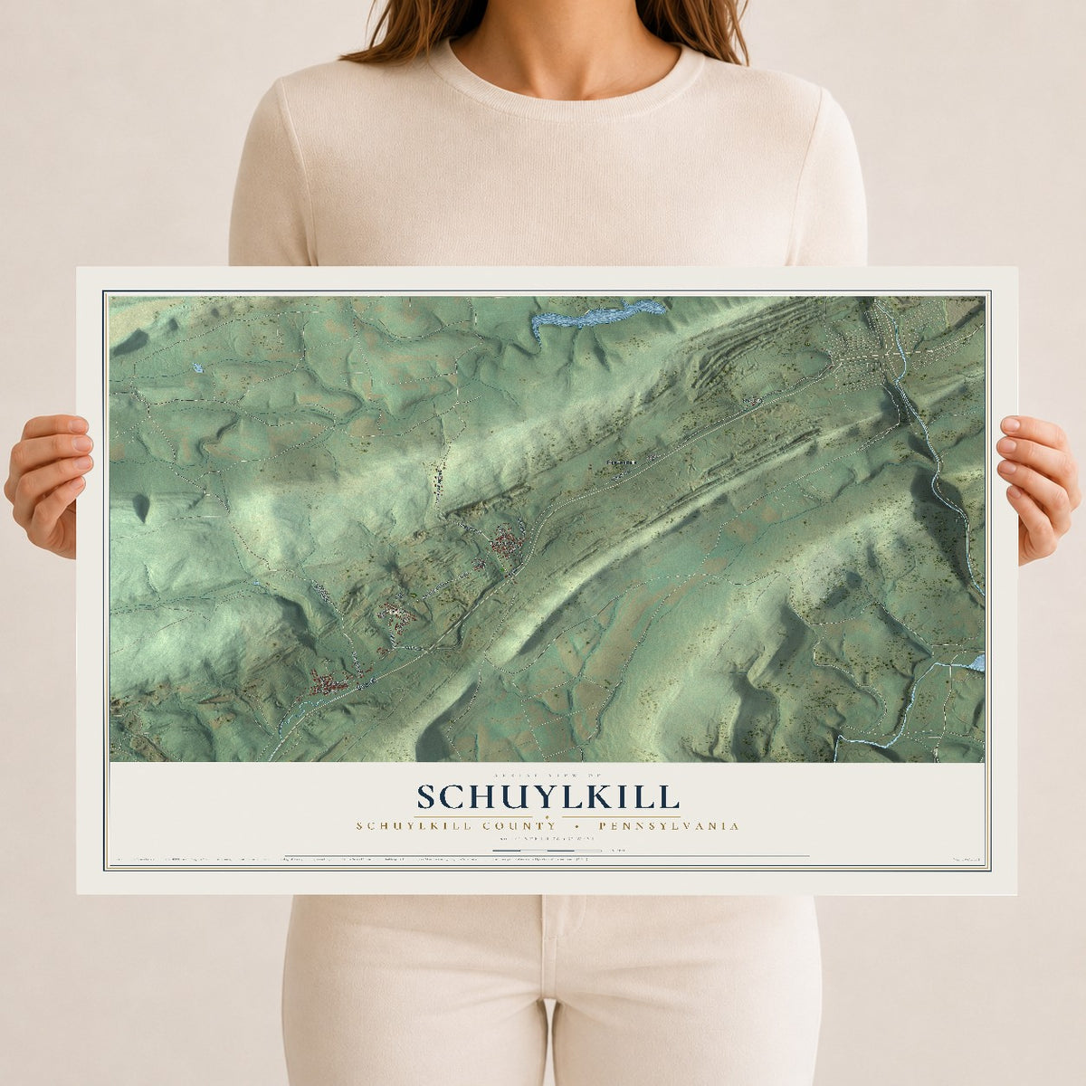 Map of Schuylkill, Schuylkill County, Pennsylvania, 12 x 18 inch unframed archival matte print