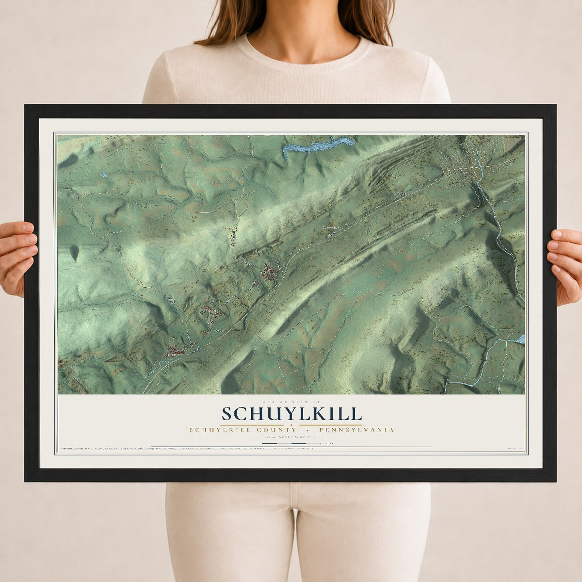 Map of Schuylkill, Schuylkill County, Pennsylvania, 18 x 24 inch print in a black wood frame