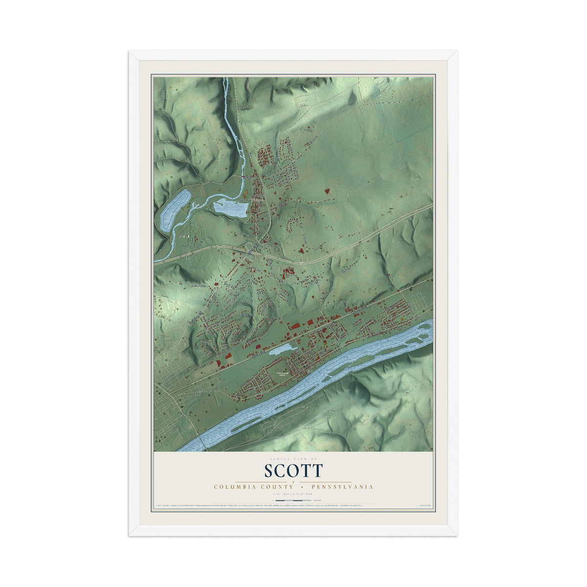 Map of Scott, Columbia County, Pennsylvania, 12 x 18 inch print in a white wood frame