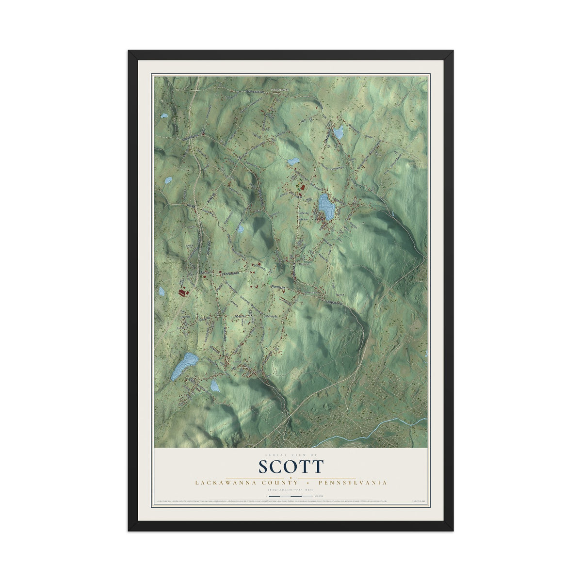 Map of Scott, Lackawanna County, Pennsylvania, 12 x 18 inch print in a black wood frame