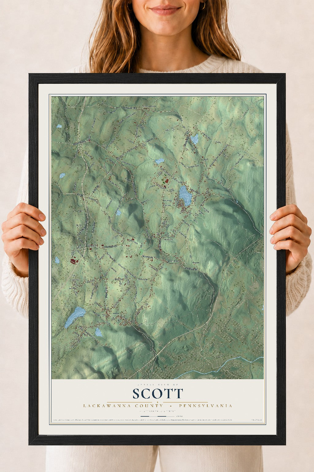 Map of Scott, Lackawanna County, Pennsylvania, 18 x 24 inch print in a black wood frame