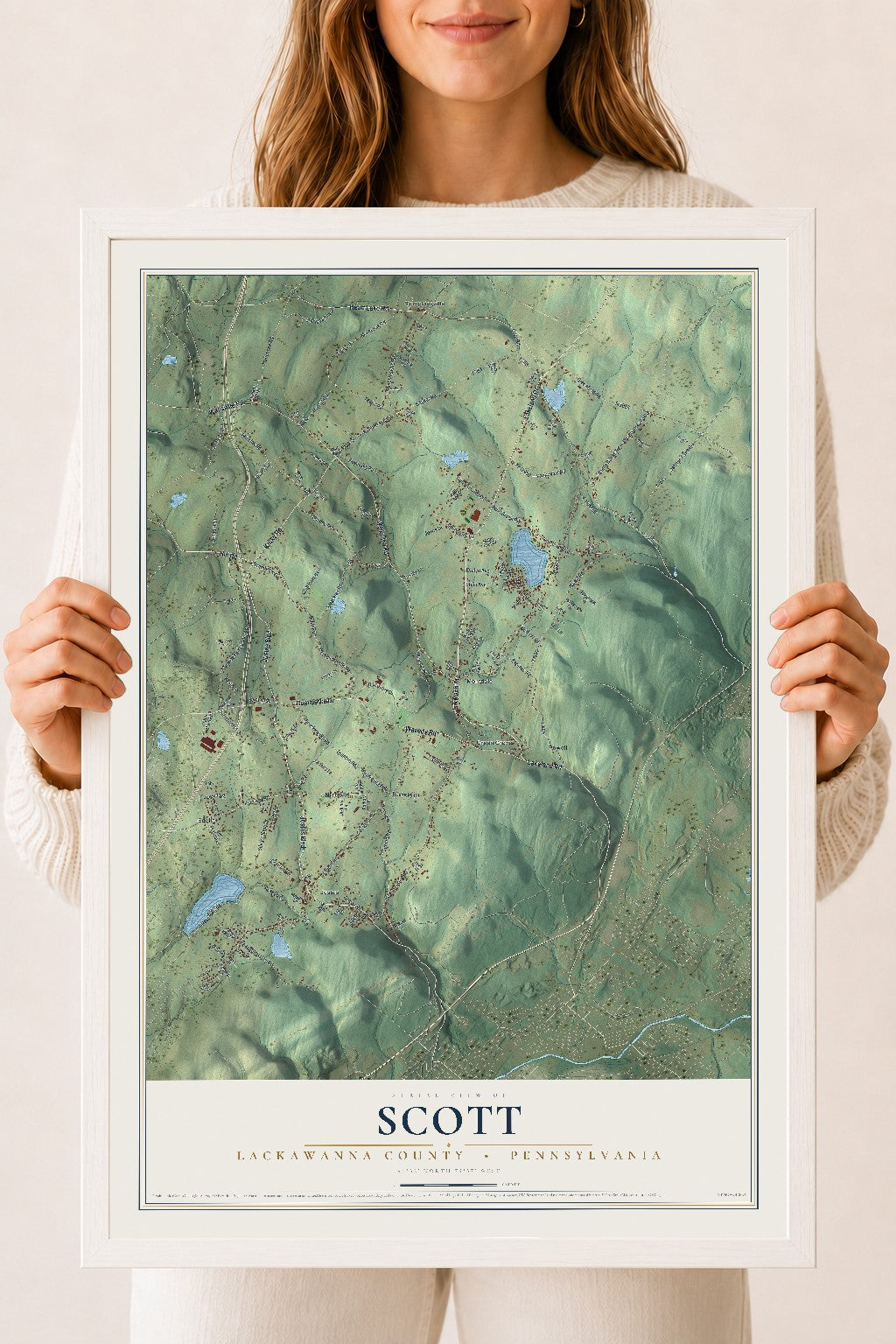 Map of Scott, Lackawanna County, Pennsylvania, 18 x 24 inch print in a white wood frame