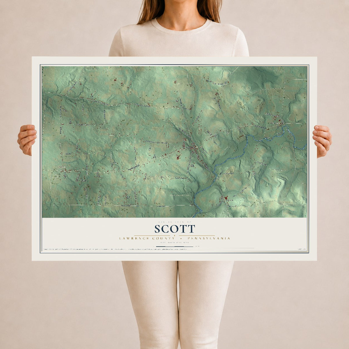 Map of Scott, Lawrence County, Pennsylvania, 24 x 36 inch unframed archival matte print