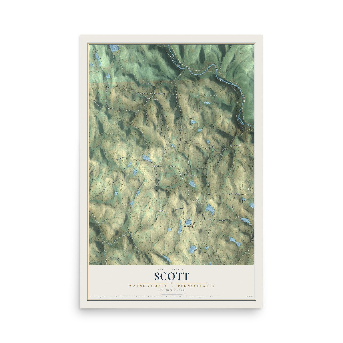 Map of Scott, Wayne County, Pennsylvania, 12 x 18 inch unframed archival matte print
