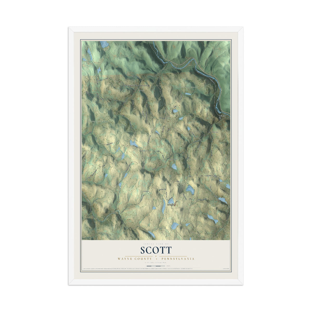Map of Scott, Wayne County, Pennsylvania, 12 x 18 inch print in a white wood frame