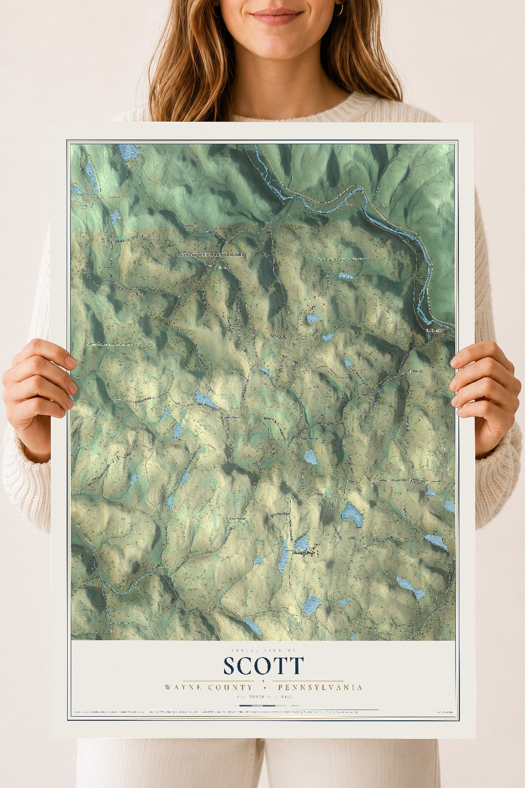 Map of Scott, Wayne County, Pennsylvania, 18 x 24 inch unframed archival matte print