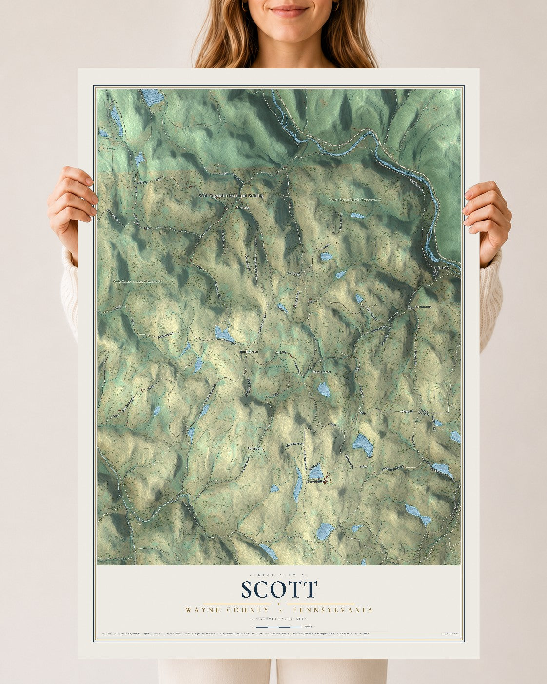 Map of Scott, Wayne County, Pennsylvania, 24 x 36 inch unframed archival matte print