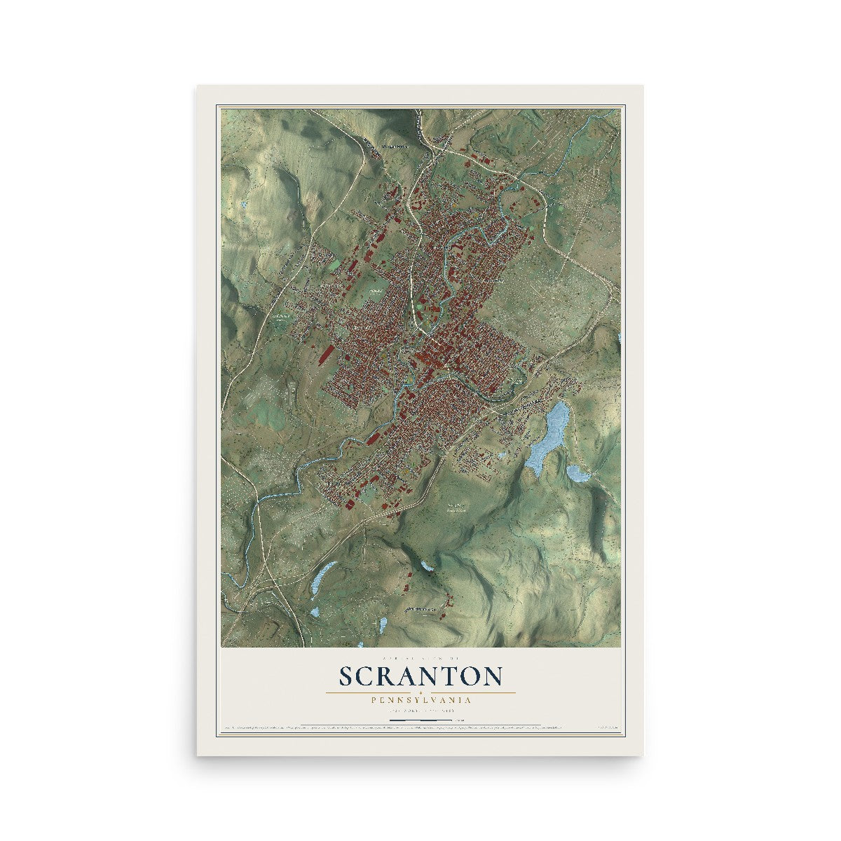 Map of Scranton, Pennsylvania, 12 x 18 inch unframed archival matte print