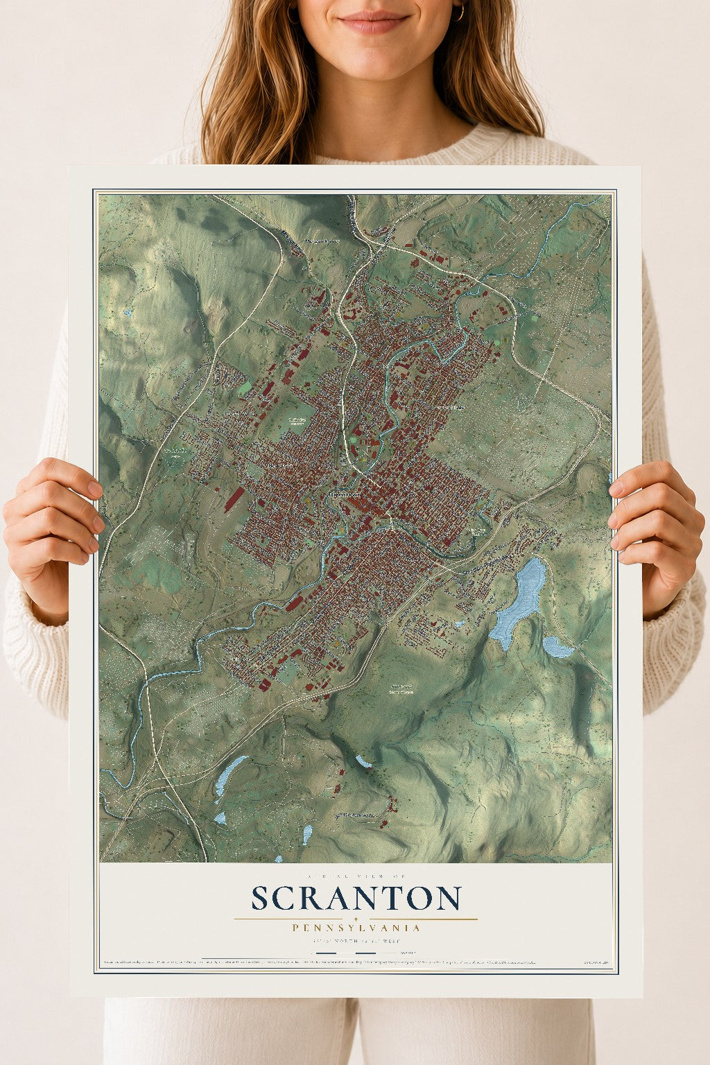 Map of Scranton, Pennsylvania, 18 x 24 inch unframed archival matte print