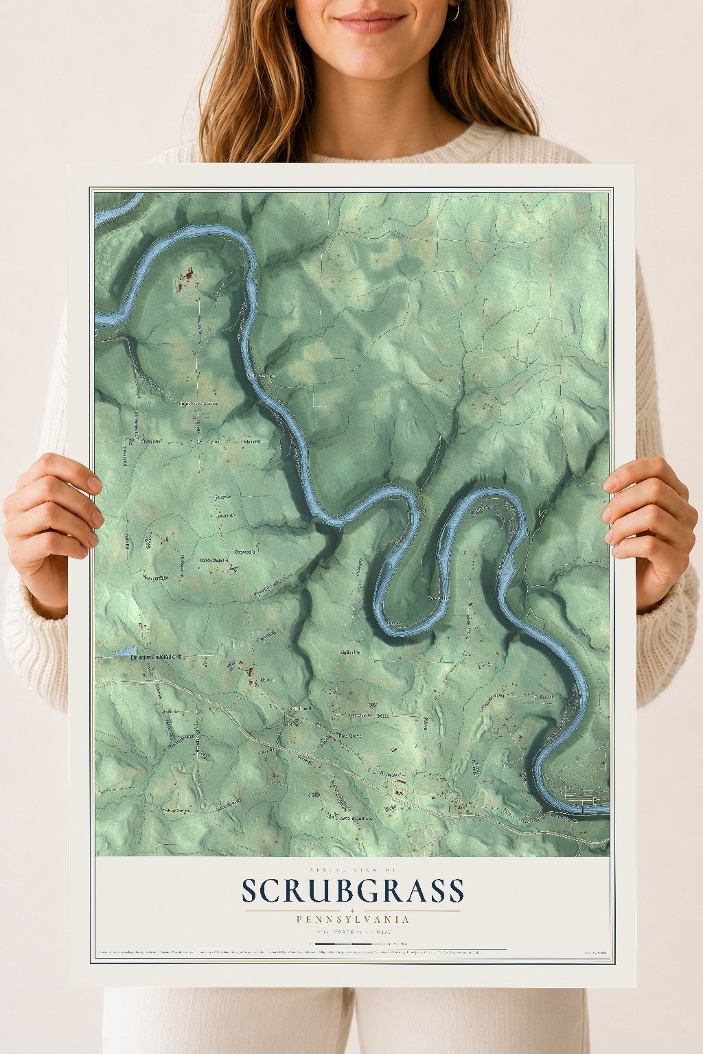 Map of Scrubgrass, Pennsylvania, 18 x 24 inch unframed archival matte print