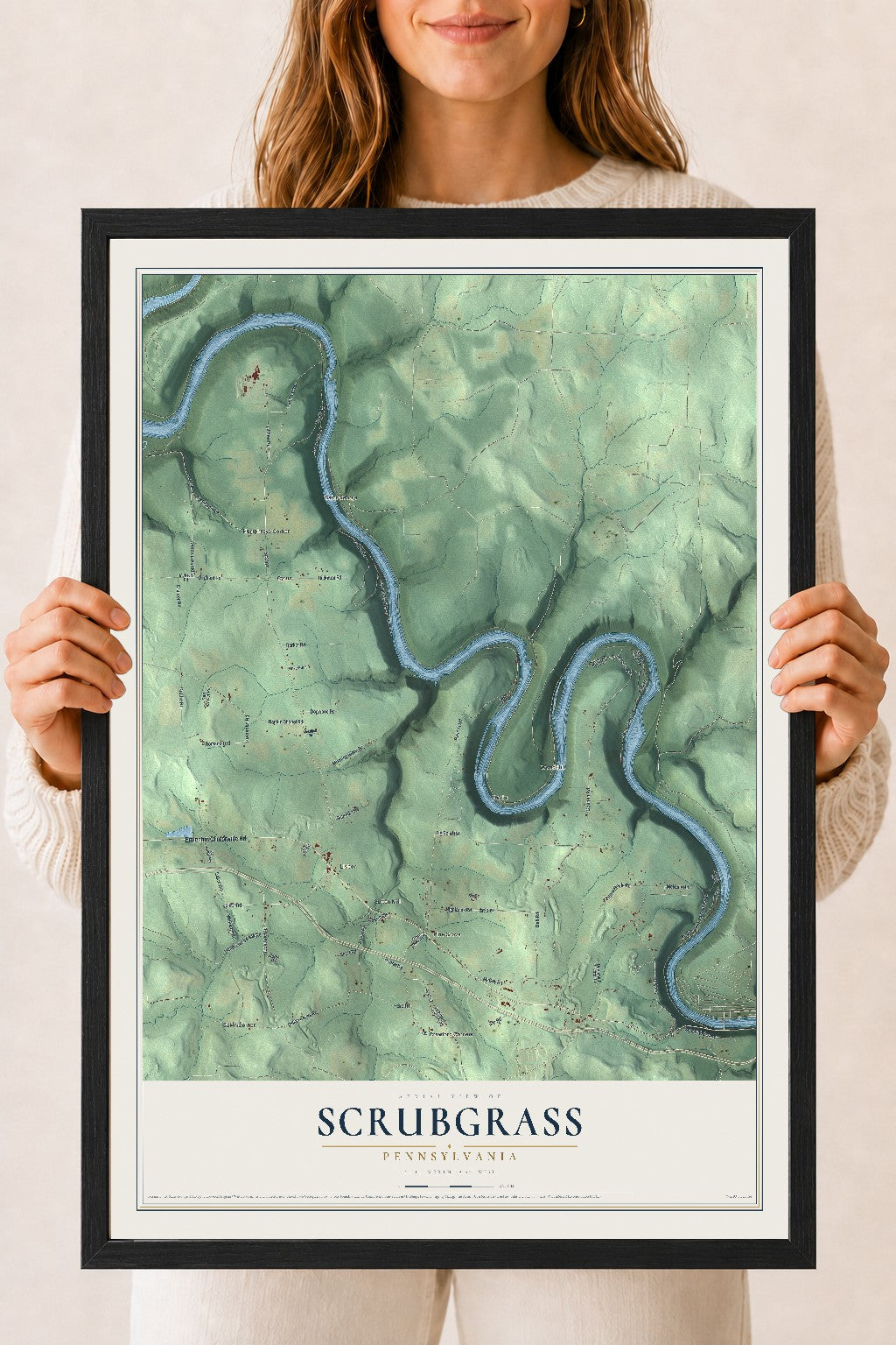 Map of Scrubgrass, Pennsylvania, 18 x 24 inch print in a black wood frame