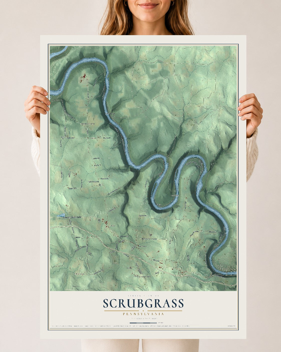 Map of Scrubgrass, Pennsylvania, 24 x 36 inch unframed archival matte print