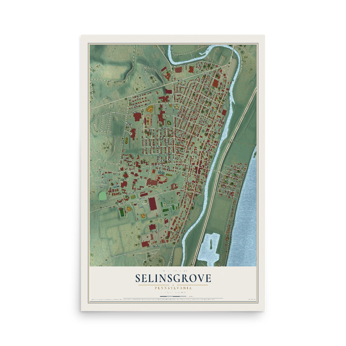Map of Selinsgrove, Pennsylvania, 12 x 18 inch unframed archival matte print