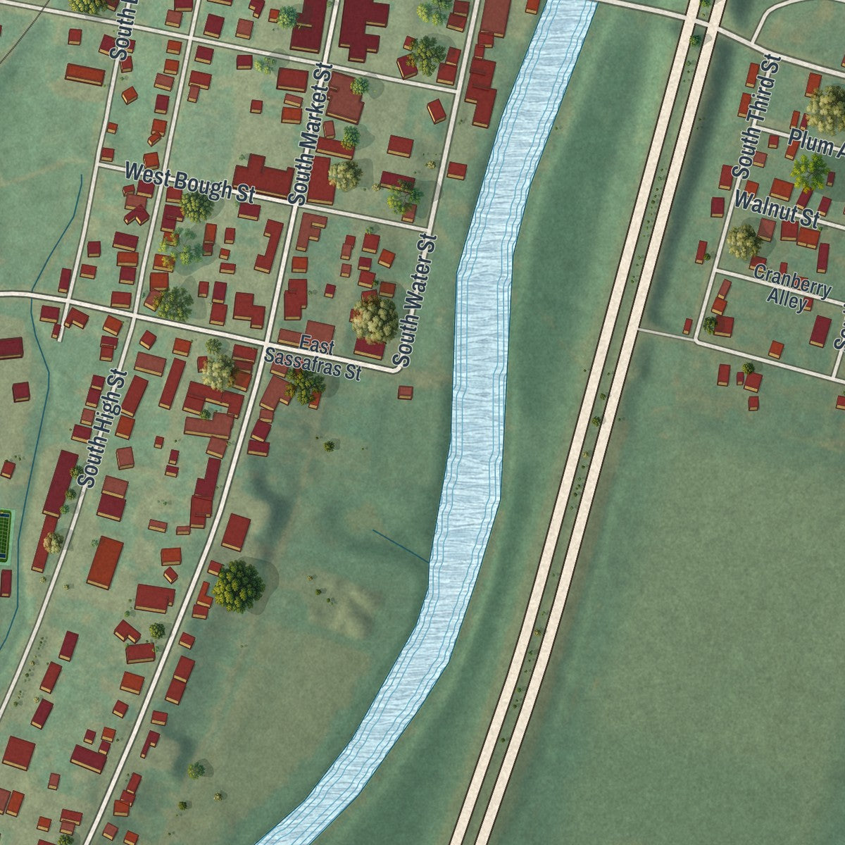 Second close-up of the map of Selinsgrove, Pennsylvania print showing more streets and buildings