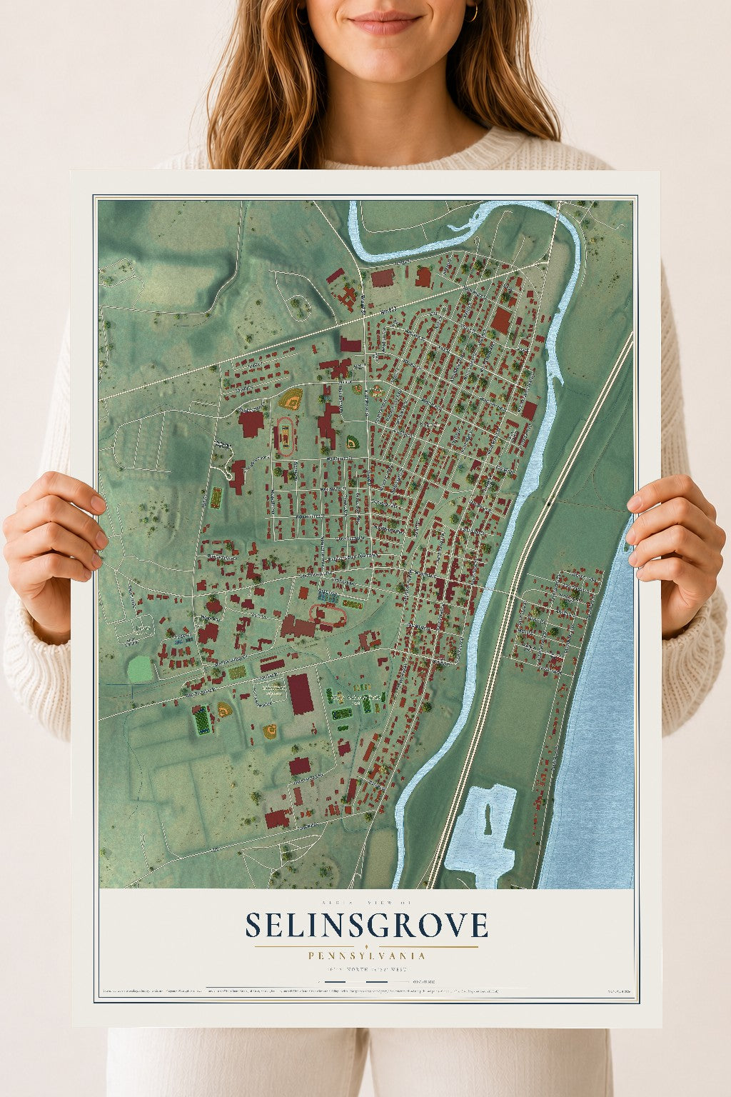 Map of Selinsgrove, Pennsylvania, 18 x 24 inch unframed archival matte print