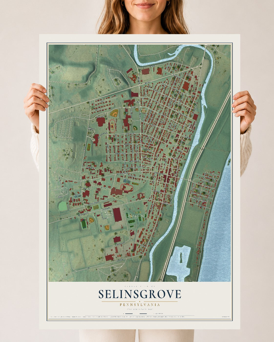 Map of Selinsgrove, Pennsylvania, 24 x 36 inch unframed archival matte print