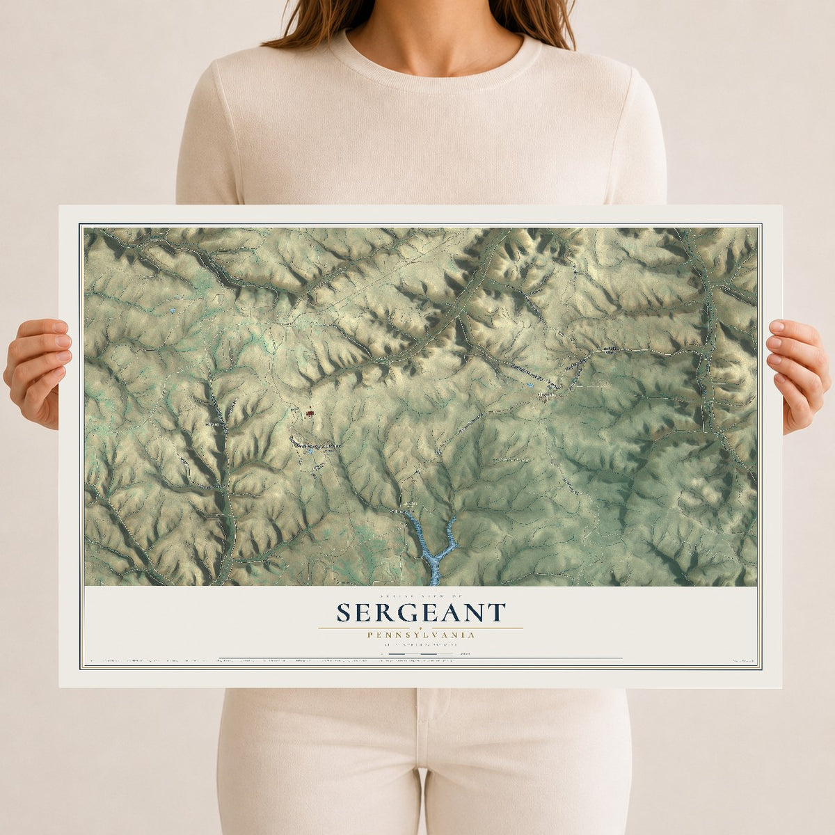 Map of Sergeant, Pennsylvania, 12 x 18 inch unframed archival matte print