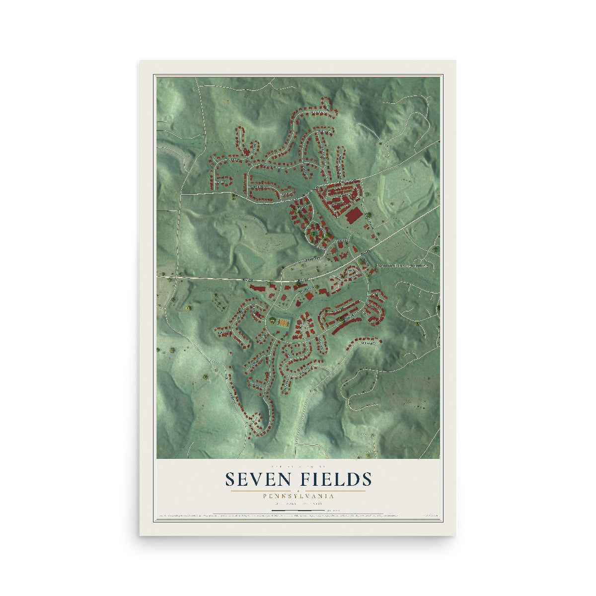 Map of Seven Fields, Pennsylvania, 12 x 18 inch unframed archival matte print