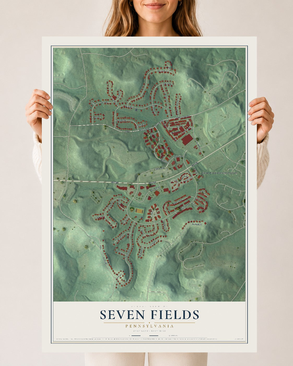 Map of Seven Fields, Pennsylvania, 24 x 36 inch unframed archival matte print