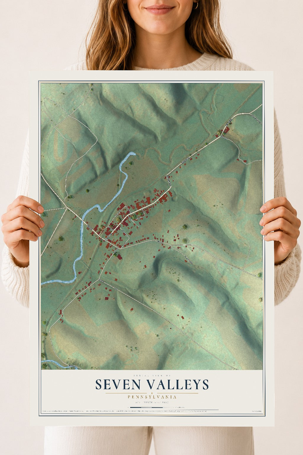 Map of Seven Valleys, Pennsylvania, 18 x 24 inch unframed archival matte print
