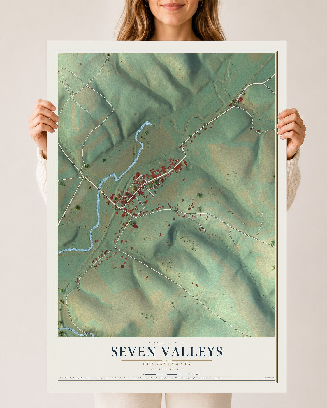 Map of Seven Valleys, Pennsylvania, 24 x 36 inch unframed archival matte print