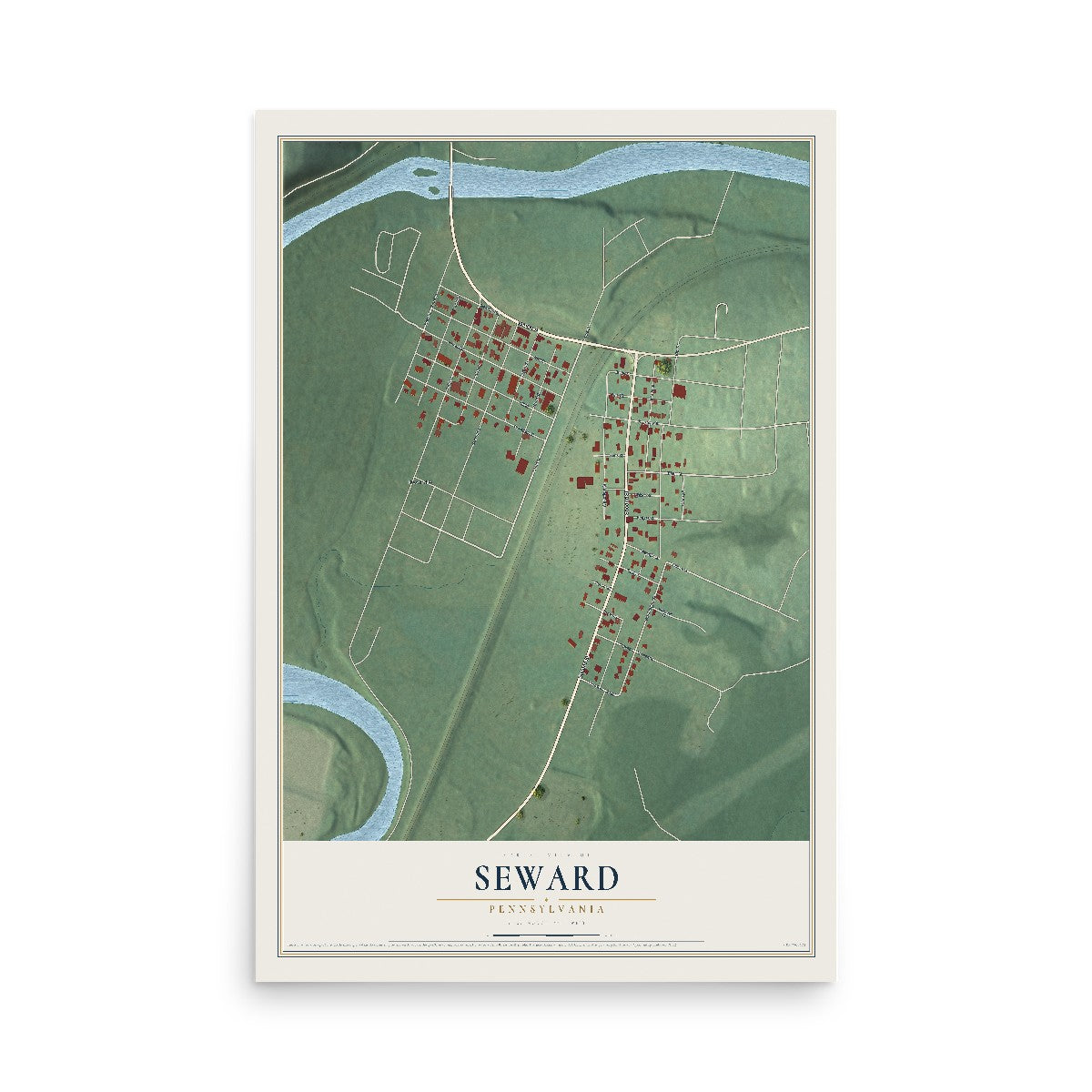 Map of Seward, Pennsylvania, 12 x 18 inch unframed archival matte print