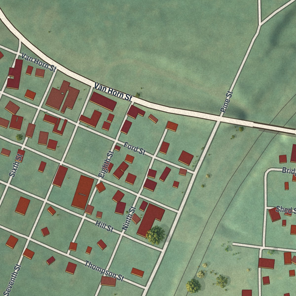 Close-up of the map of Seward, Pennsylvania print showing street and building detail